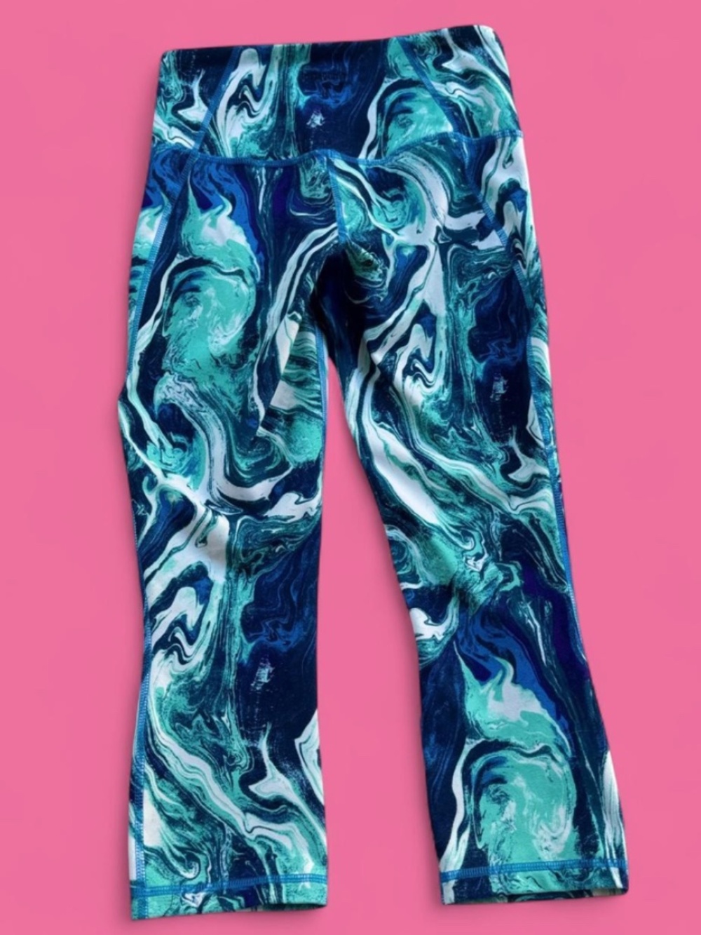 Gorpcore Pilates Yoga Patagonia Blue Teal Marble Capri Leggings XS
